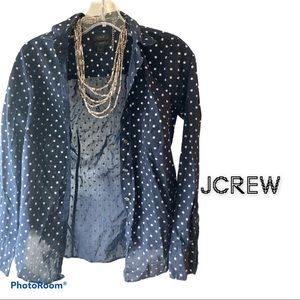J.CREW Perfect navy sheer polka dot button top 00